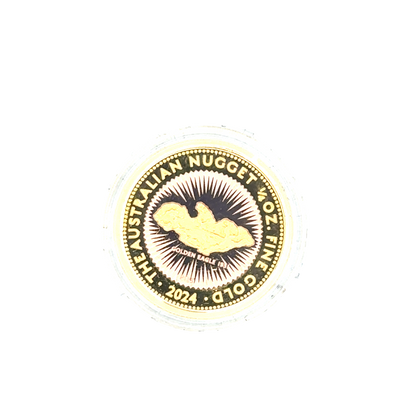 2024 Australian gold nugget coin by Reeves and Sons, 1/4 ounce, 7.78g, featuring detailed gold nugget design.