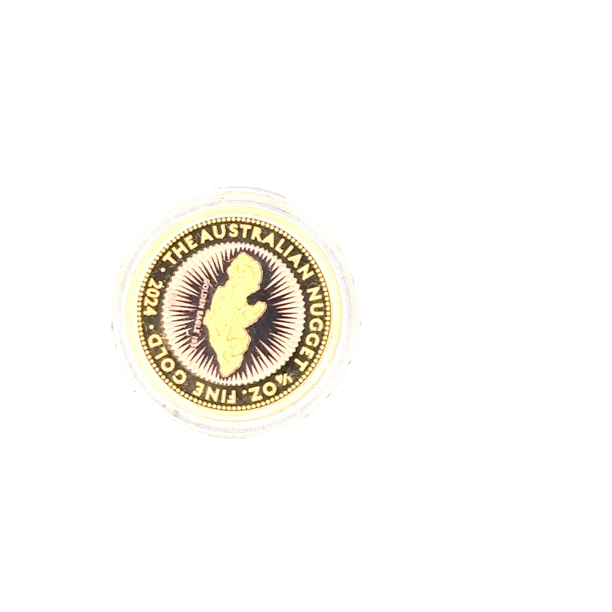 2024 Australian gold nugget coin by Reeves and Sons, 1/4 oz gold, featuring detailed natural nugget design and branding.