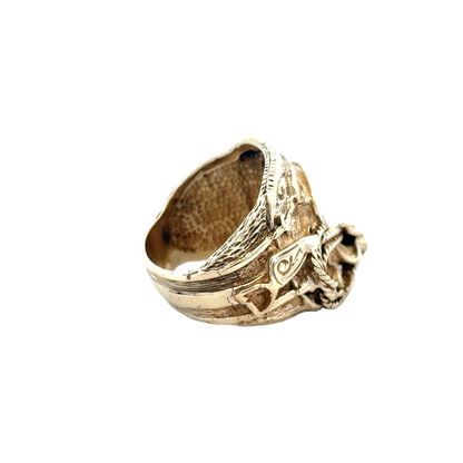 9ct yellow gold saddle ring in size T1/2, showcasing a smooth, polished band from Reeves and Sons.