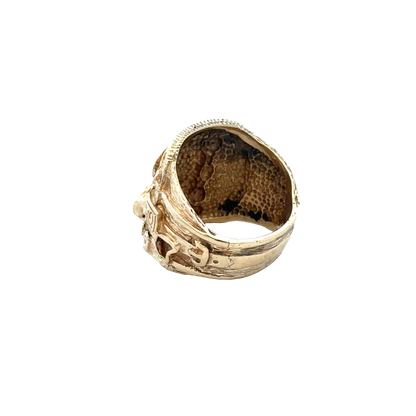 9ct yellow gold saddle ring in size T1/2 with smooth polished finish, crafted by Reeves and Sons.