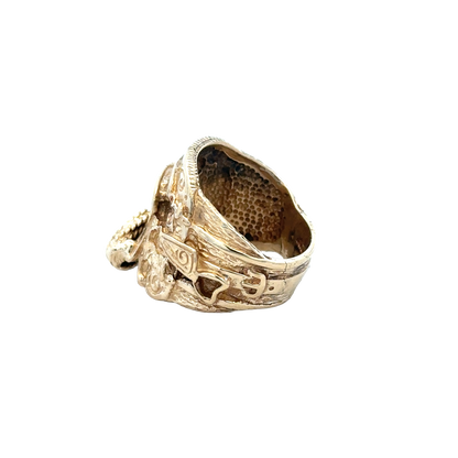 9ct yellow gold saddle ring size T1/2 with smooth polished finish, featuring a classic design by Reeves and Sons.