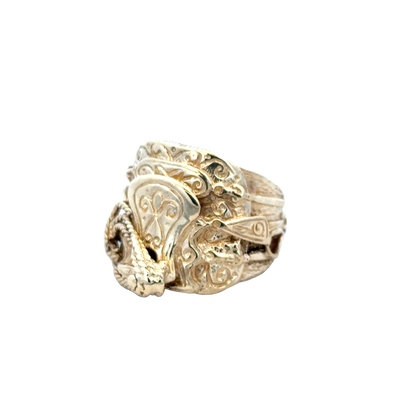 9ct yellow gold saddle ring in size T1/2 with smooth polished finish, crafted by Reeves and Sons.