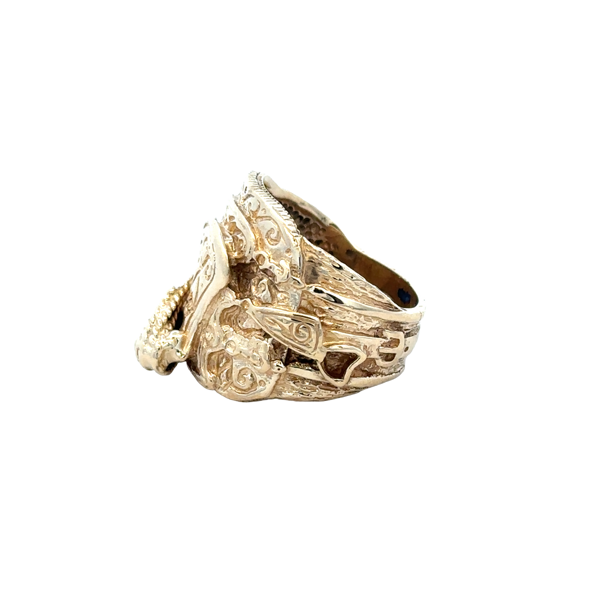 9ct yellow gold saddle ring, size T1/2, by Reeves and Sons, featuring a smooth, rounded design on a plain background.