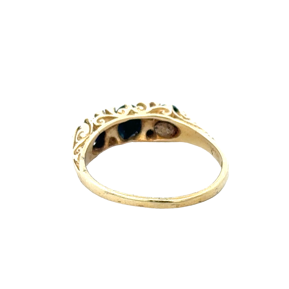 18ct sapphire and diamond ring by Reeves and Sons, size M, featuring a central sapphire surrounded by diamonds.