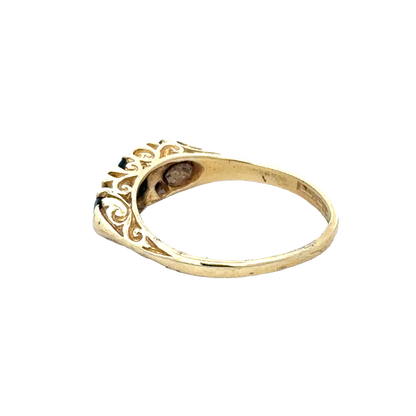 18ct sapphire and diamond ring in size M by Reeves and Sons, showcasing a detailed view of the elegant gemstone and band design.