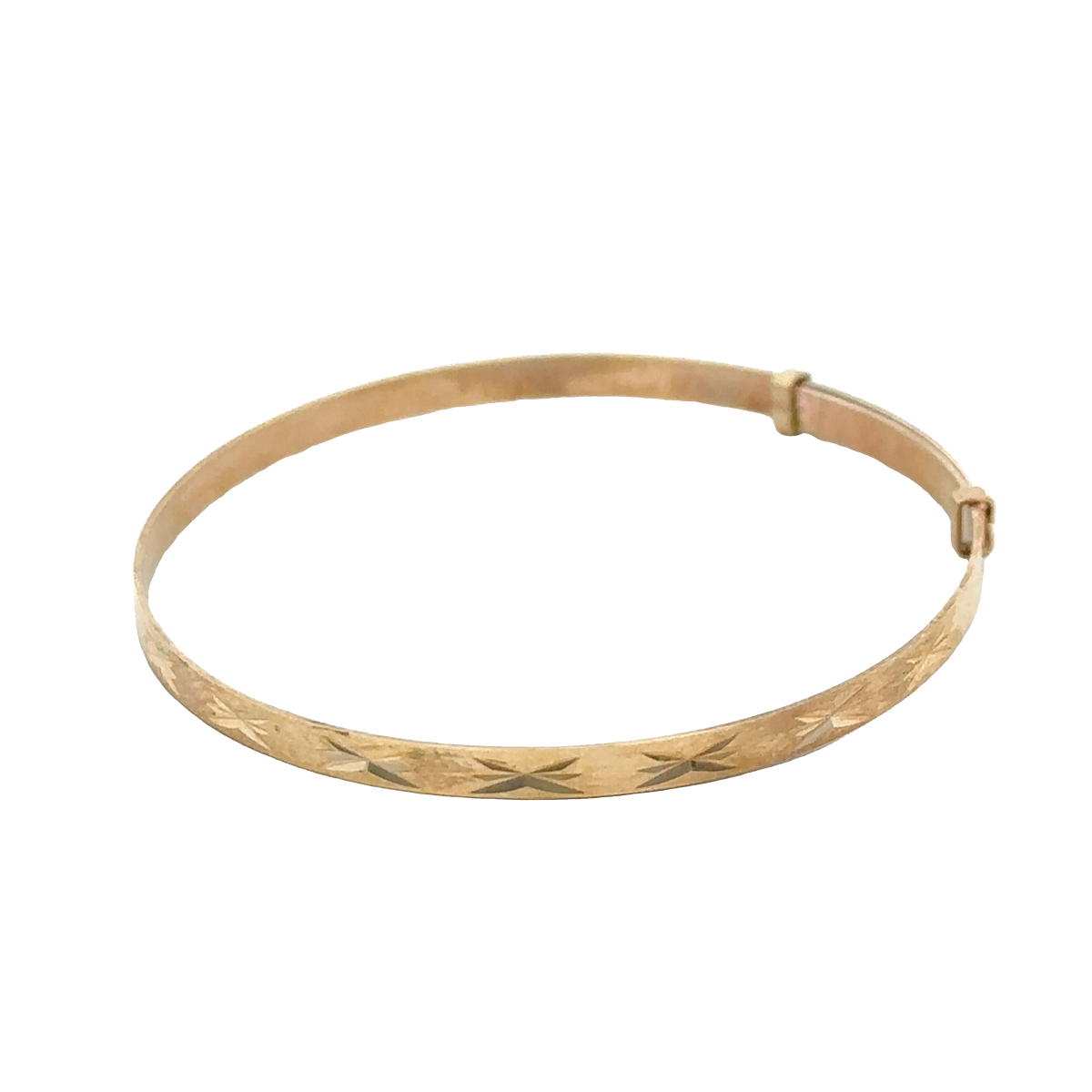9ct yellow gold baby bangle by Reeves and Sons, delicate jewelry piece with a smooth, polished finish and lightweight design.