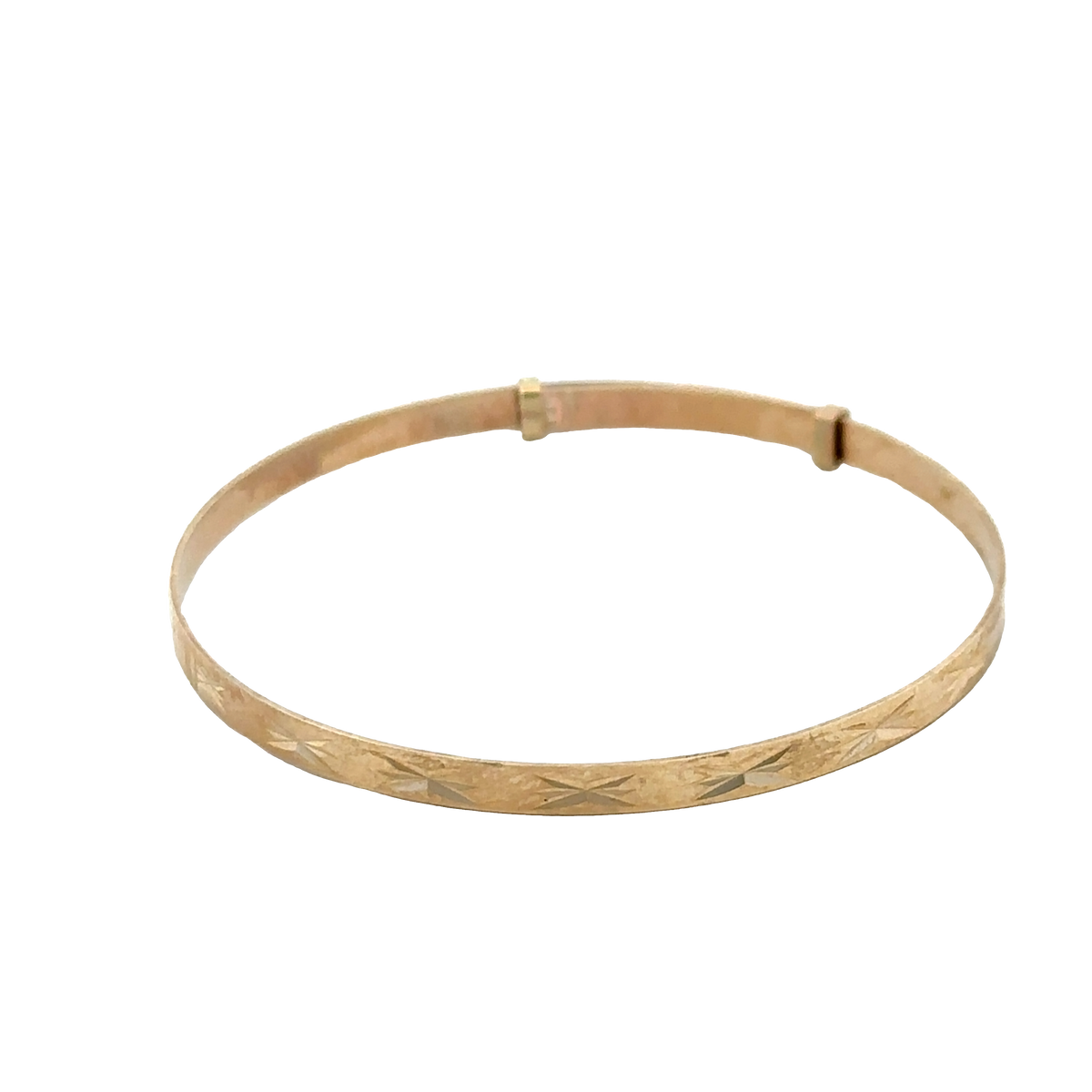 9ct yellow gold baby bangle weighing 1.8g with a smooth, polished finish, featuring a delicate design from Reeves and Sons.