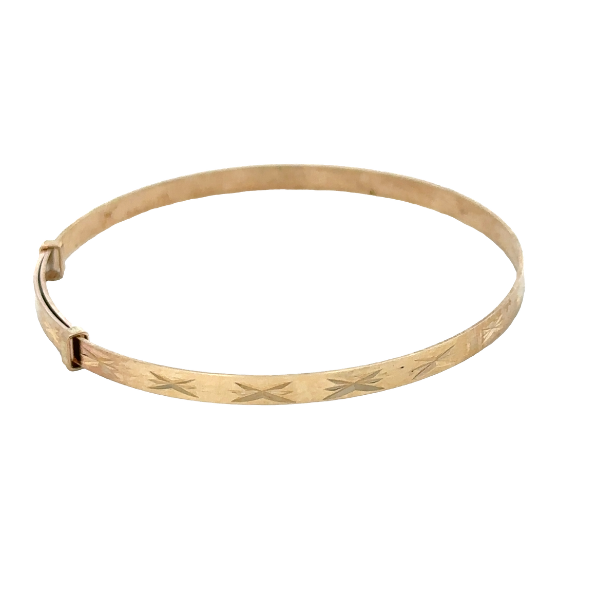 9ct yellow gold baby bangle with a smooth polished finish, weighing 1.8g, designed for infants or young children.