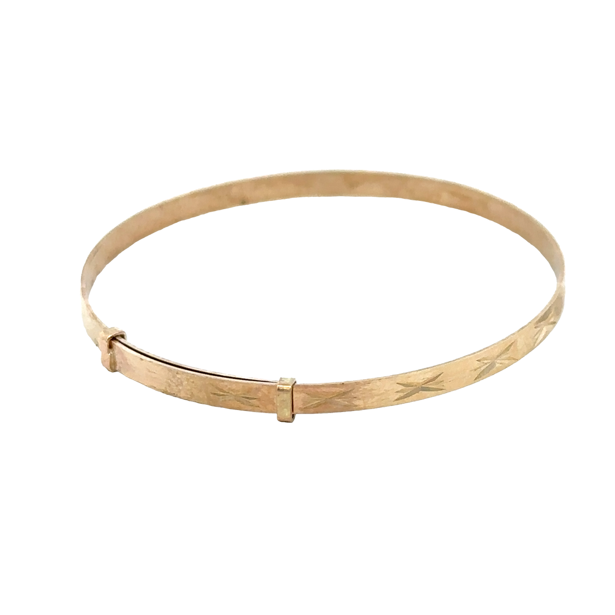 9ct yellow gold baby bangle weighing 1.8g, crafted by Reeves and Sons, with a smooth, rounded design for infants.