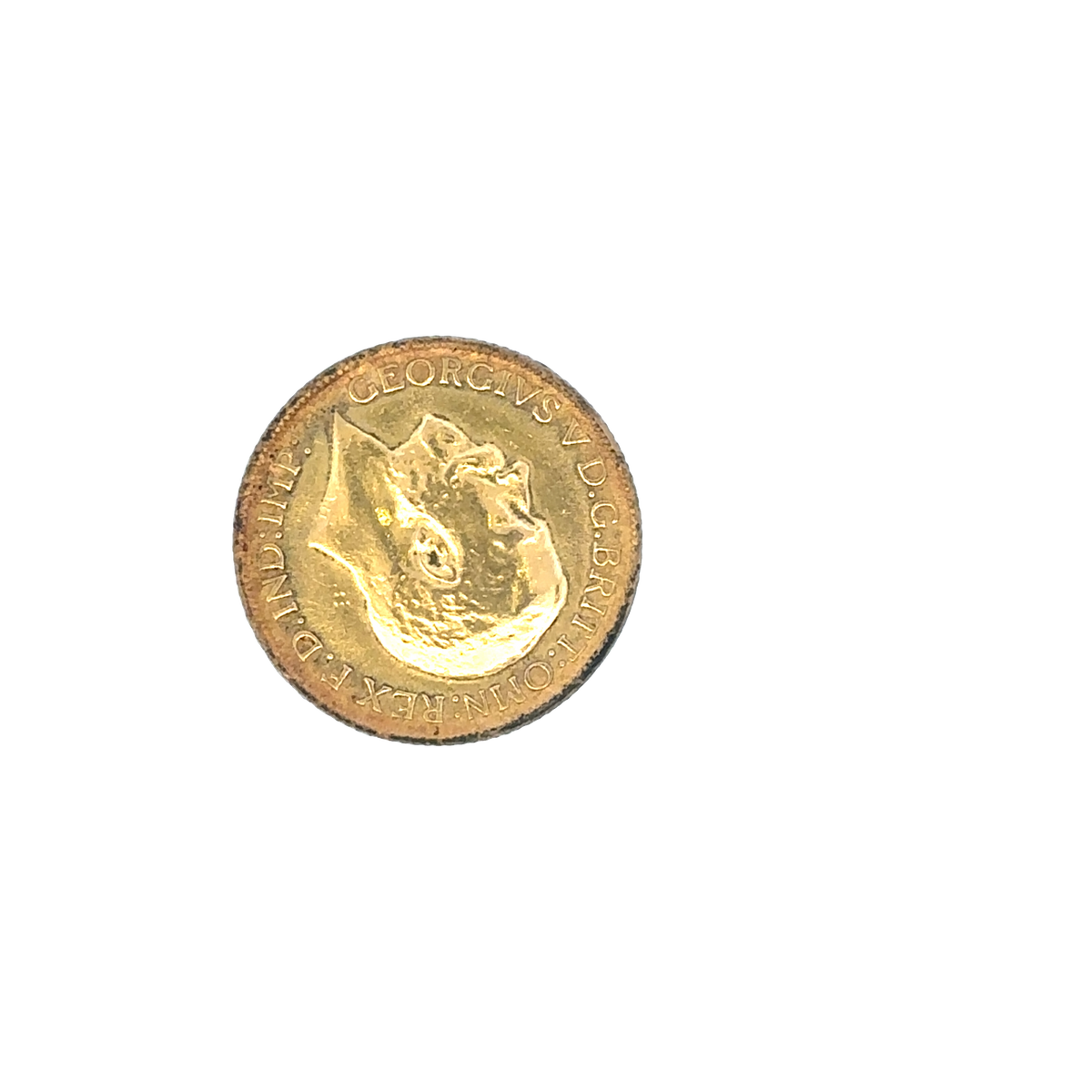 Reeves and Sons 1913 full sovereign coin, 8g, showing detailed design and historical features on a bright metallic surface.