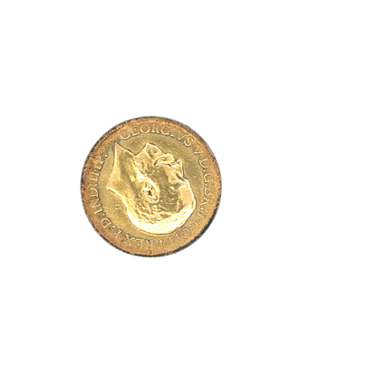Reeves and Sons 1913 full sovereign coin, 8g, showing detailed design and historical features on a bright metallic surface.