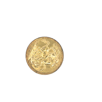 1913 full sovereign gold coin by Reeves and Sons, 8g, showing detailed design and historical features.