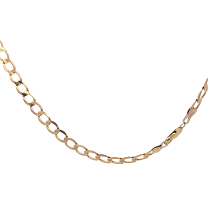 9ct yellow gold curb chain weighing 15.9g, crafted by Reeves and Sons, with a detailed close-up of the chain links.