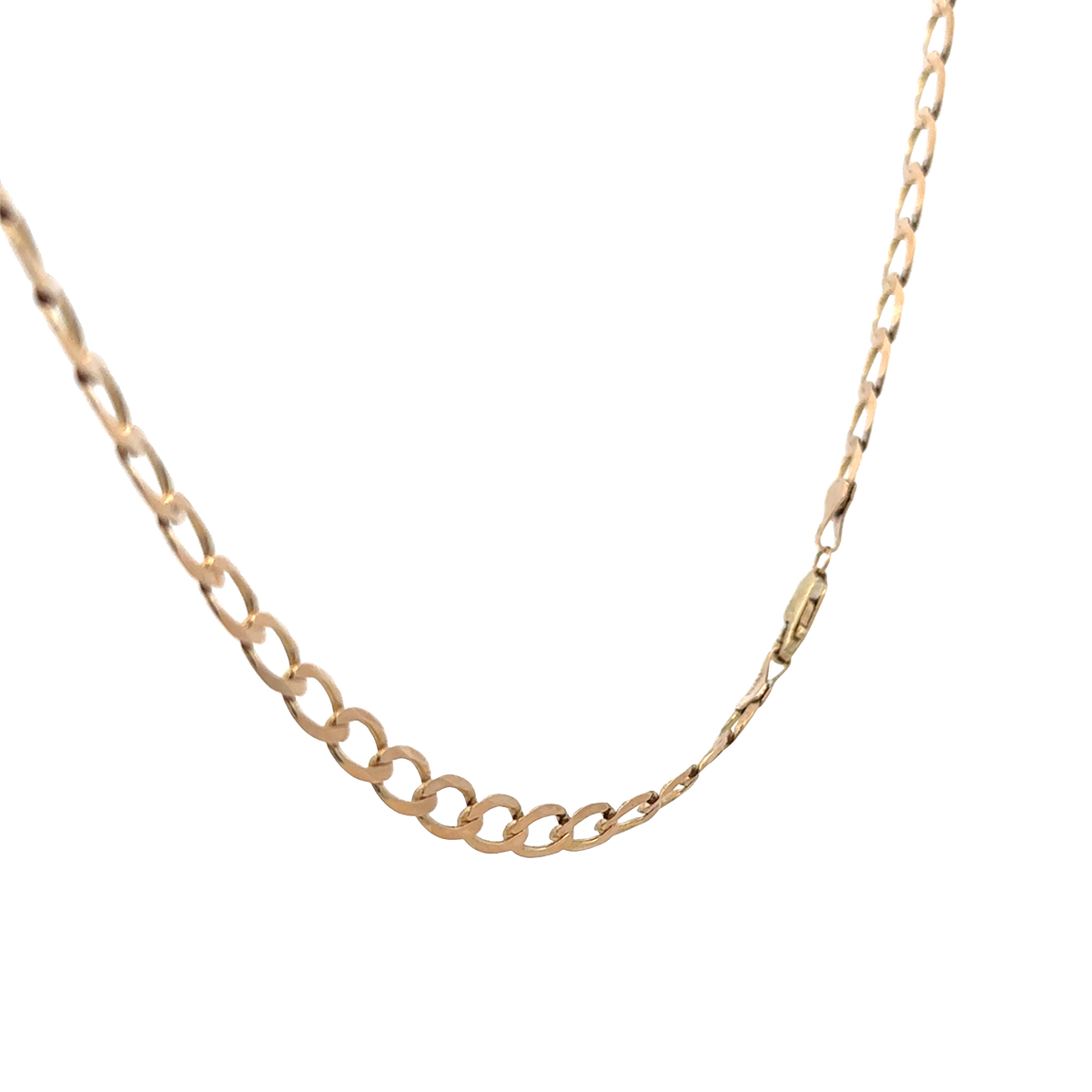 Reeves and Sons 9ct yellow gold curb chain with a polished finish, weighing 15.9g, displayed on a plain background.
