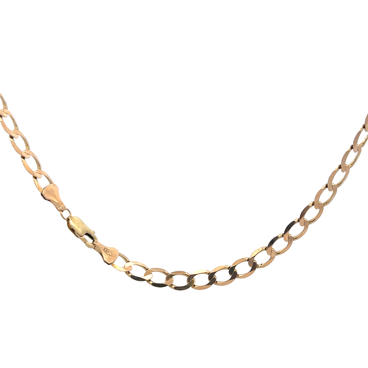 Reeves and Sons 9ct yellow gold curb chain, 15.9g, showing a close-up of the textured links on a white background.