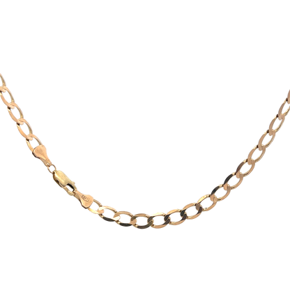 Reeves and Sons 9ct yellow gold curb chain, 15.9g, showing a close-up of the textured links on a white background.