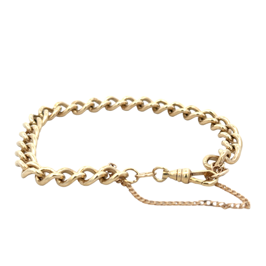 9ct yellow gold bracelet by Reeves and Sons, showcasing a sleek design with a polished finish and intricate links.