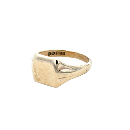 9ct yellow gold Reeves and Sons signet ring, size X, with classic polished face