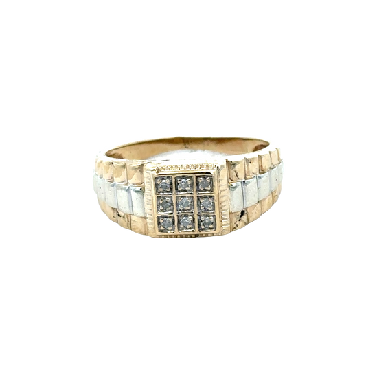 9ct yellow gold Reeves and Sons diamond signet ring, size U