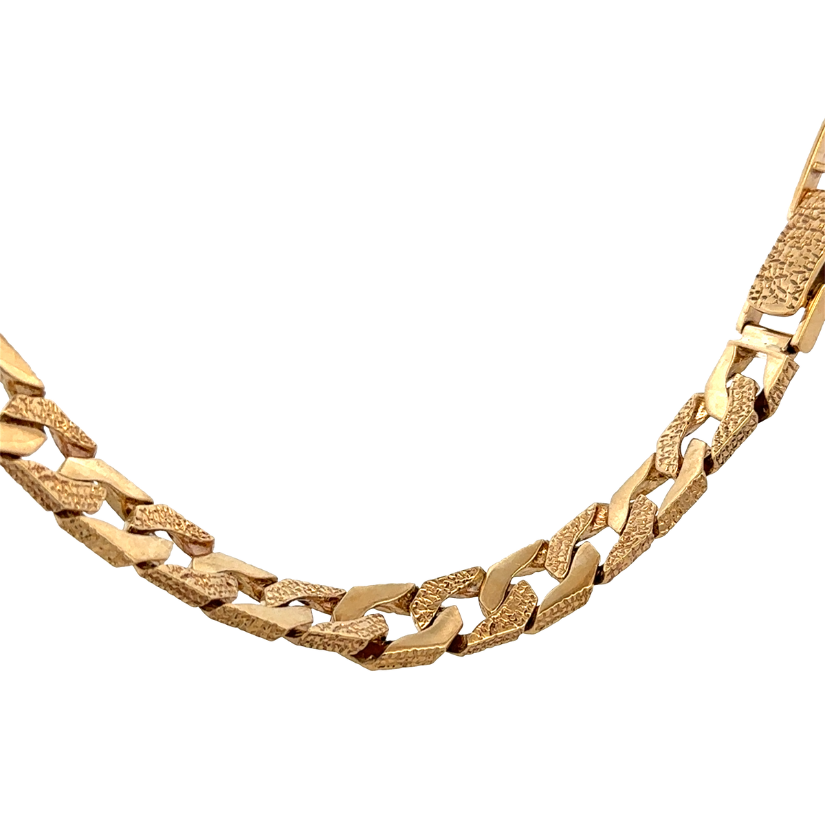 9ct yellow gold chain by Reeves and Sons, 117.6g, displayed on a white background