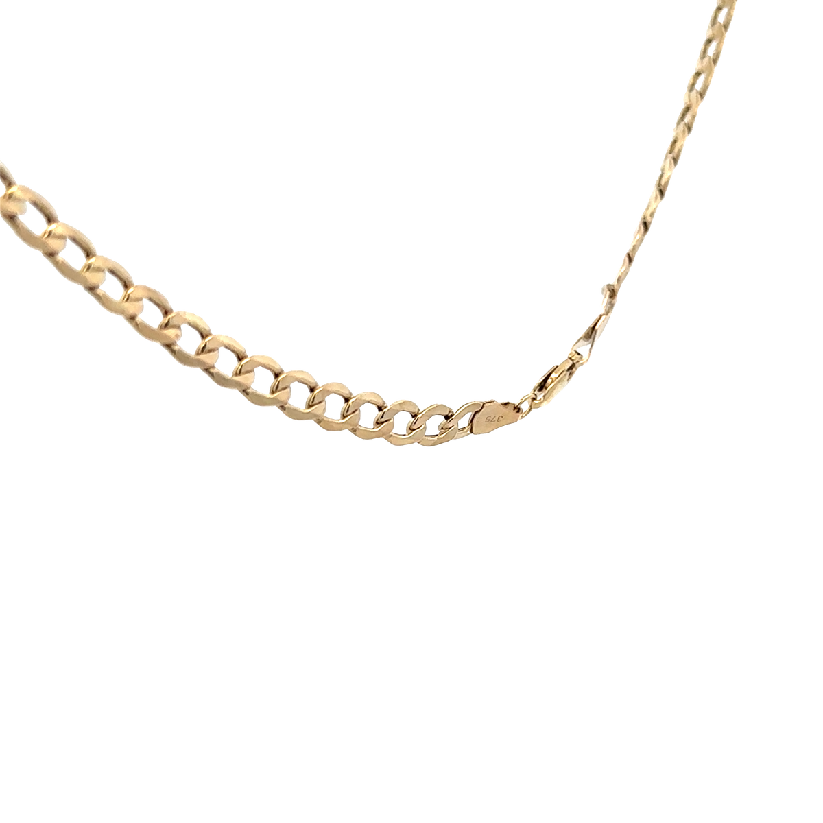 9ct yellow gold curb chain by Reeves and Sons, 6g weight, close-up product view