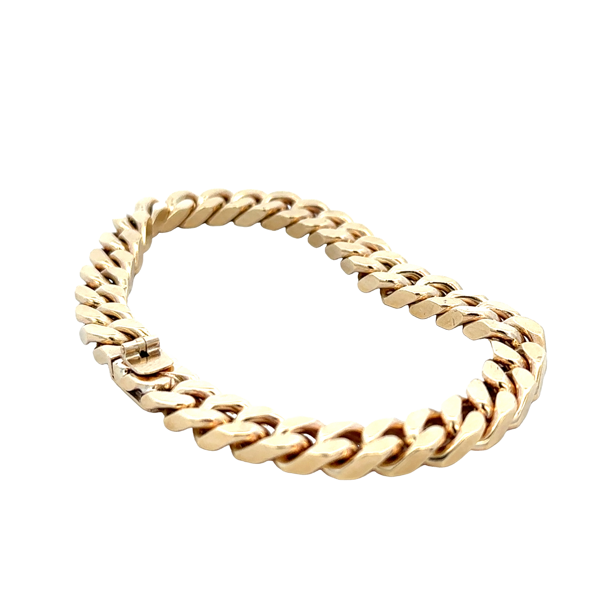 9ct yellow gold curb bracelet by Reeves and Sons, 53.4g, shown against a plain background
