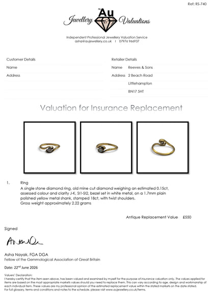 18ct yellow gold diamond ring by Reeves and Sons, featuring sparkling diamonds and a sleek, elegant design.