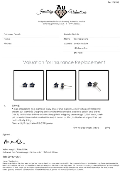 18ct white gold daisy sapphire and diamond stud earrings sh24736l