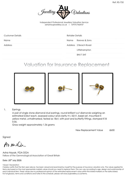 18ct yellow gold  diamond stud earrings sh25182l