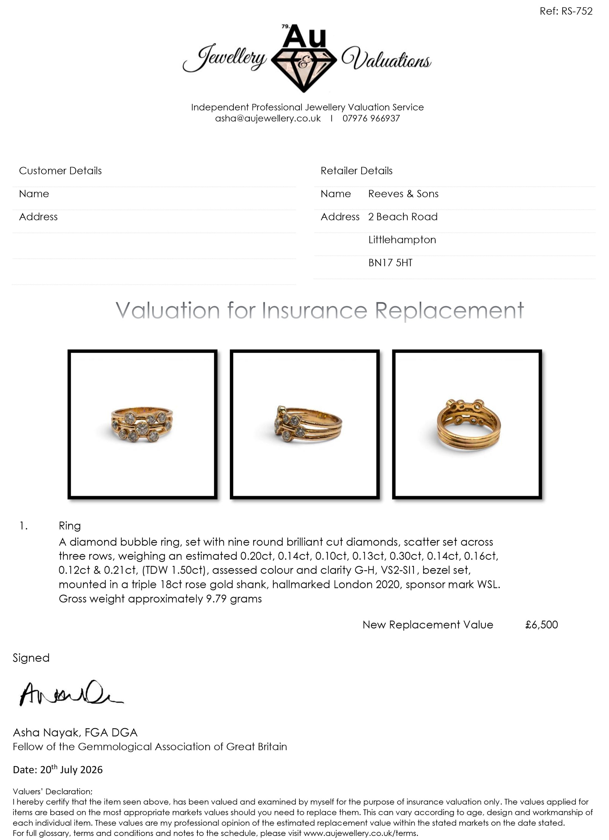 18ct rose gold diamond bubble ring by Reeves and Sons featuring a unique textured design and sparkling diamond accents.