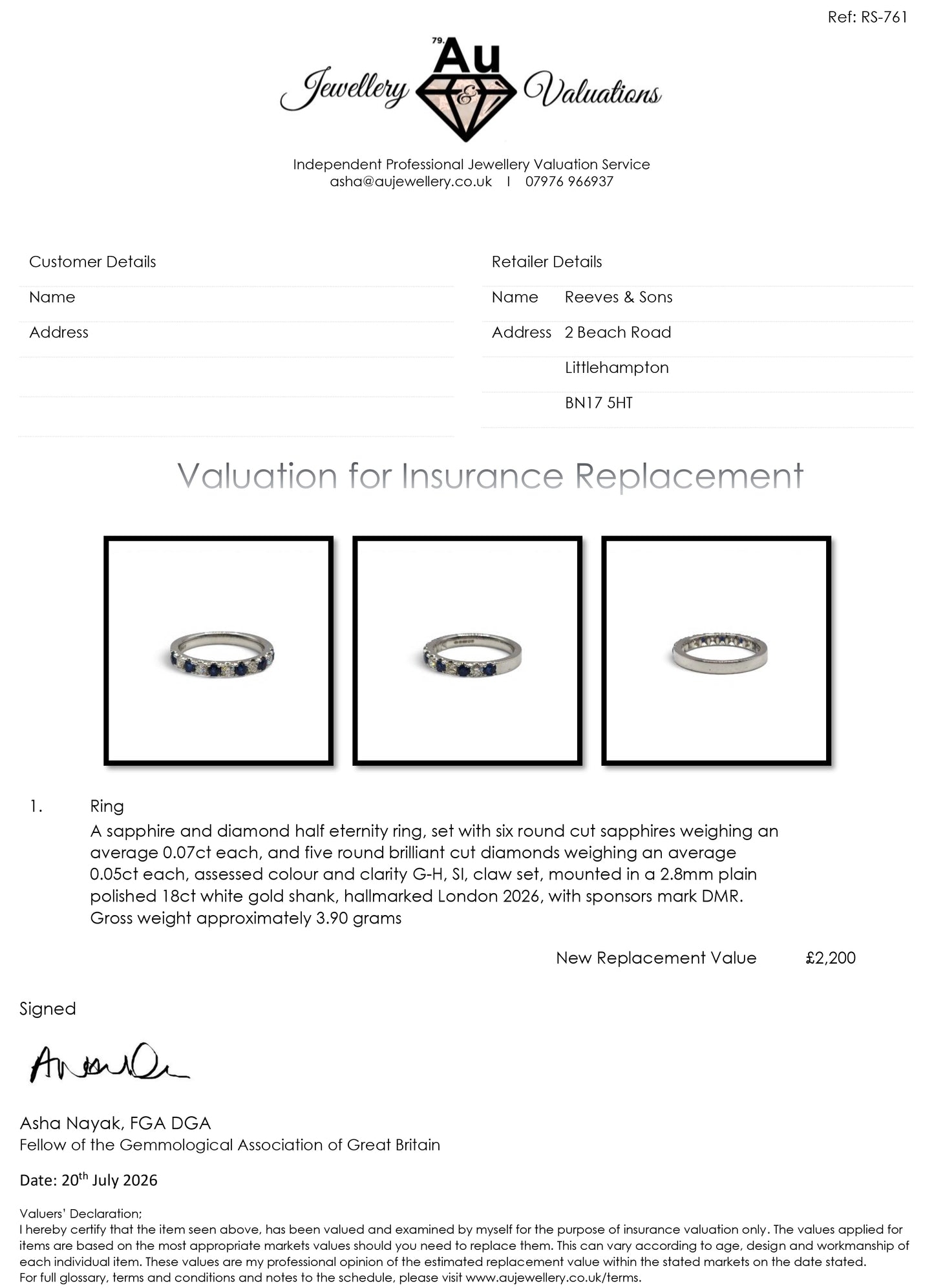 18ct white gold sapphire and diamond  half  eternity ring  sh27169b