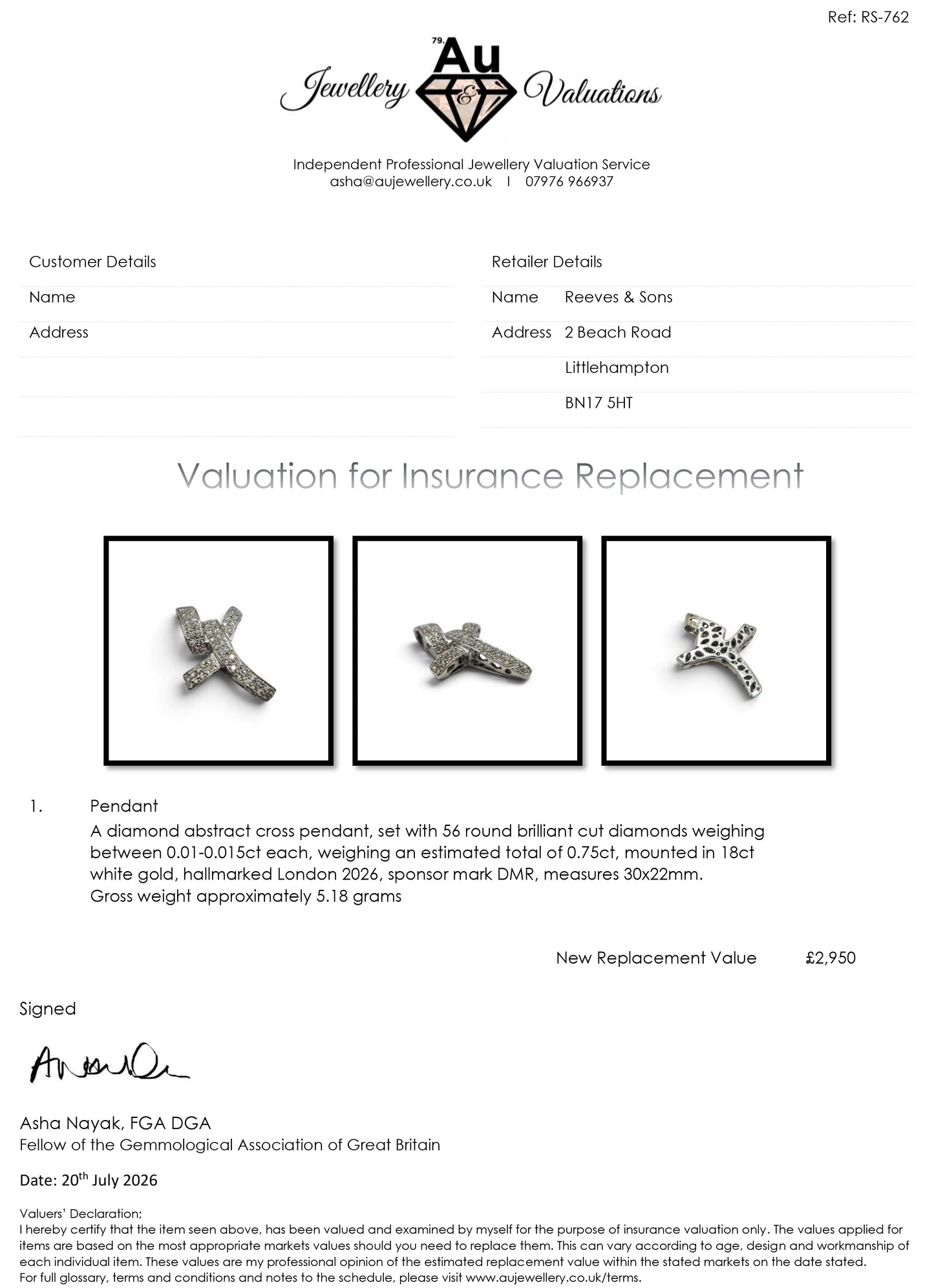 18ct white gold diamond abstract cross pendent  sh24900l