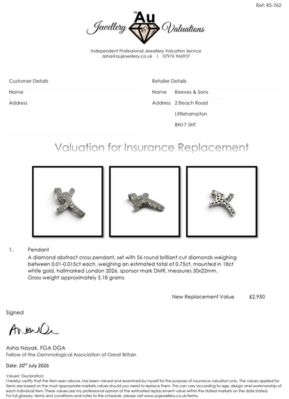 18ct white gold diamond abstract cross pendent  sh24900l