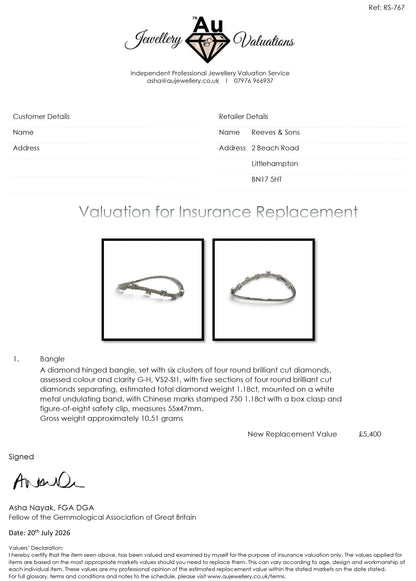 18ct white gold diamond hinged bangle  sh27244b