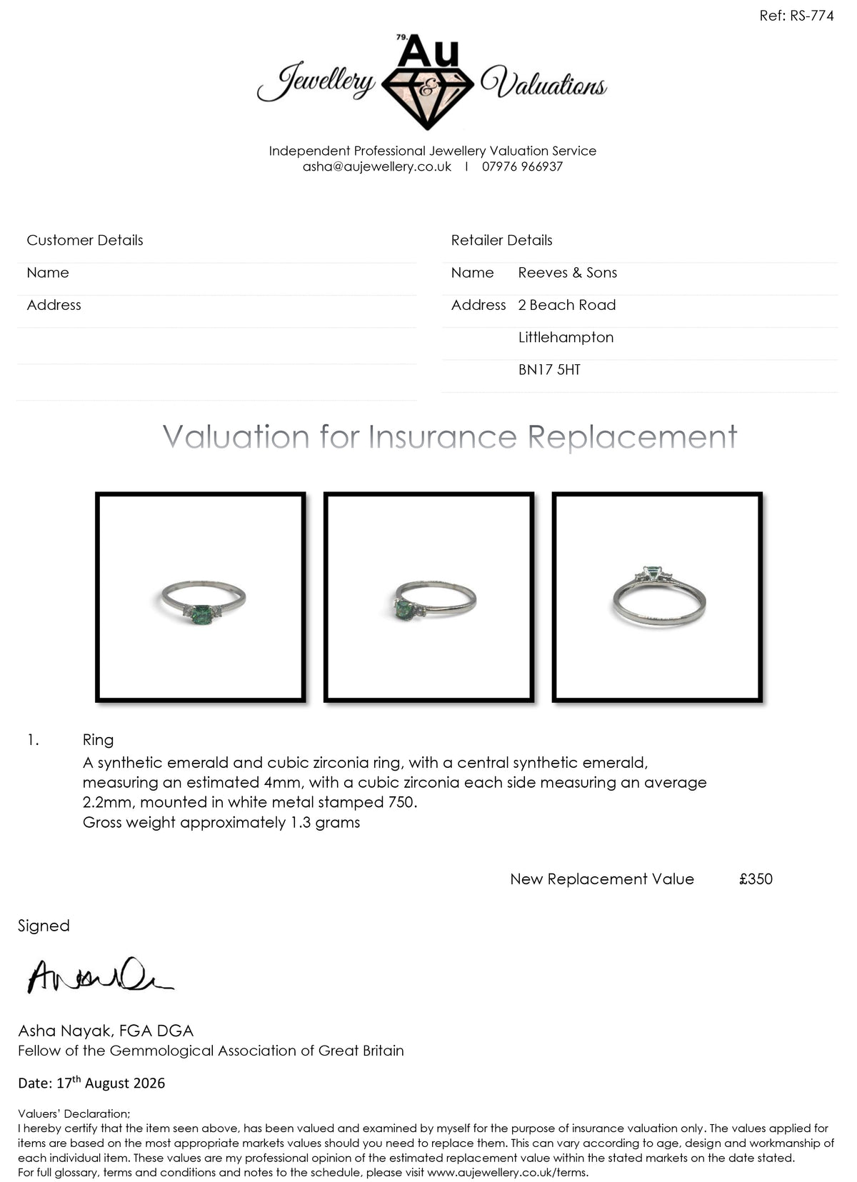 18ct white gold ring  sh27252b