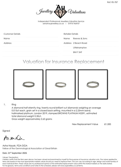 Platinum half eternity diamond ring  sh27167b