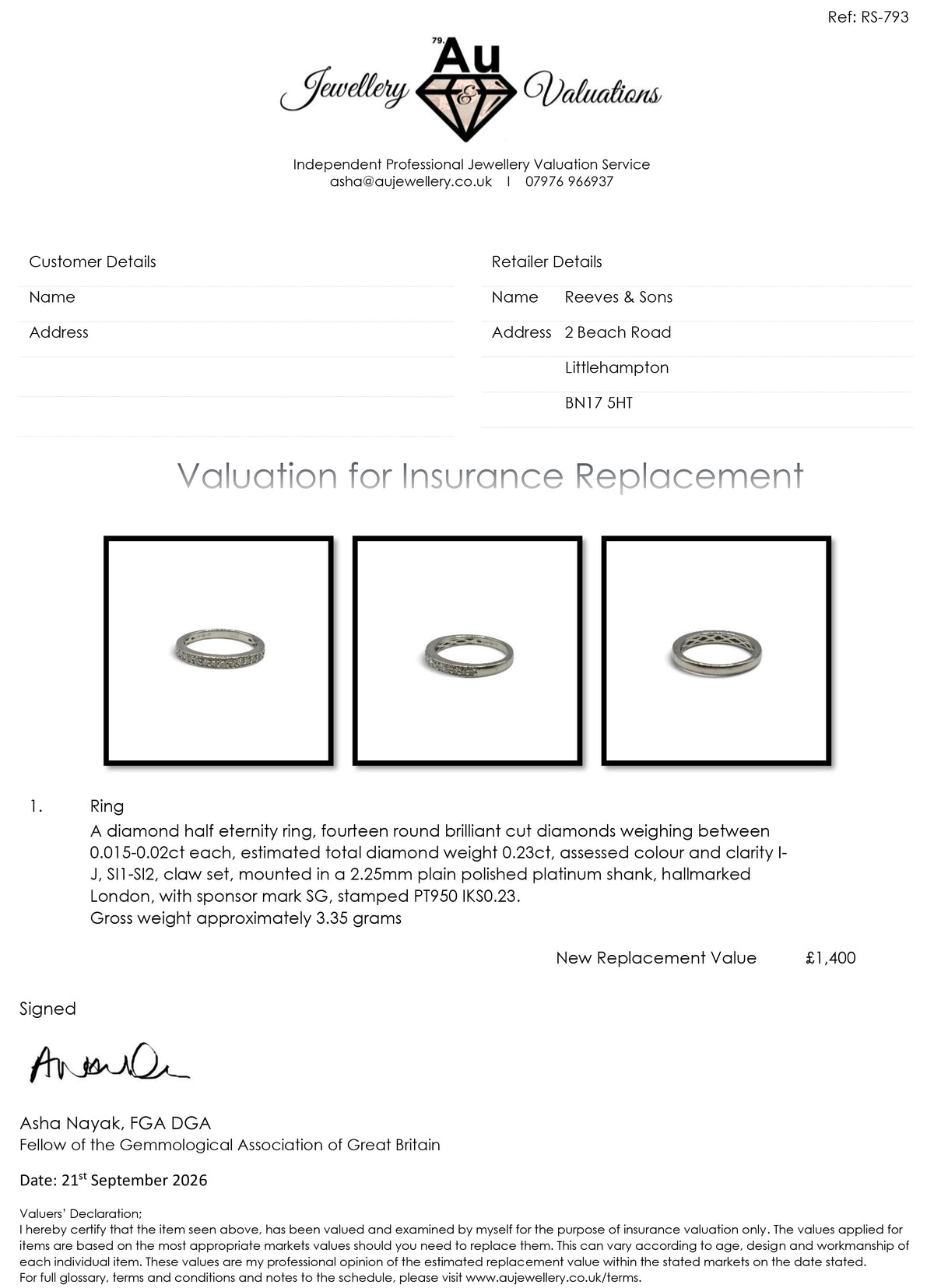 Platinum half eternity diamond ring  sh27173b