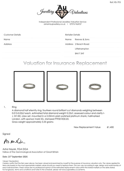 Platinum half eternity diamond ring  sh27173b