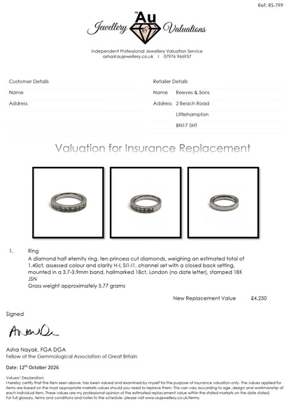 18ct white gold half eternity diamond ring  sh27376b