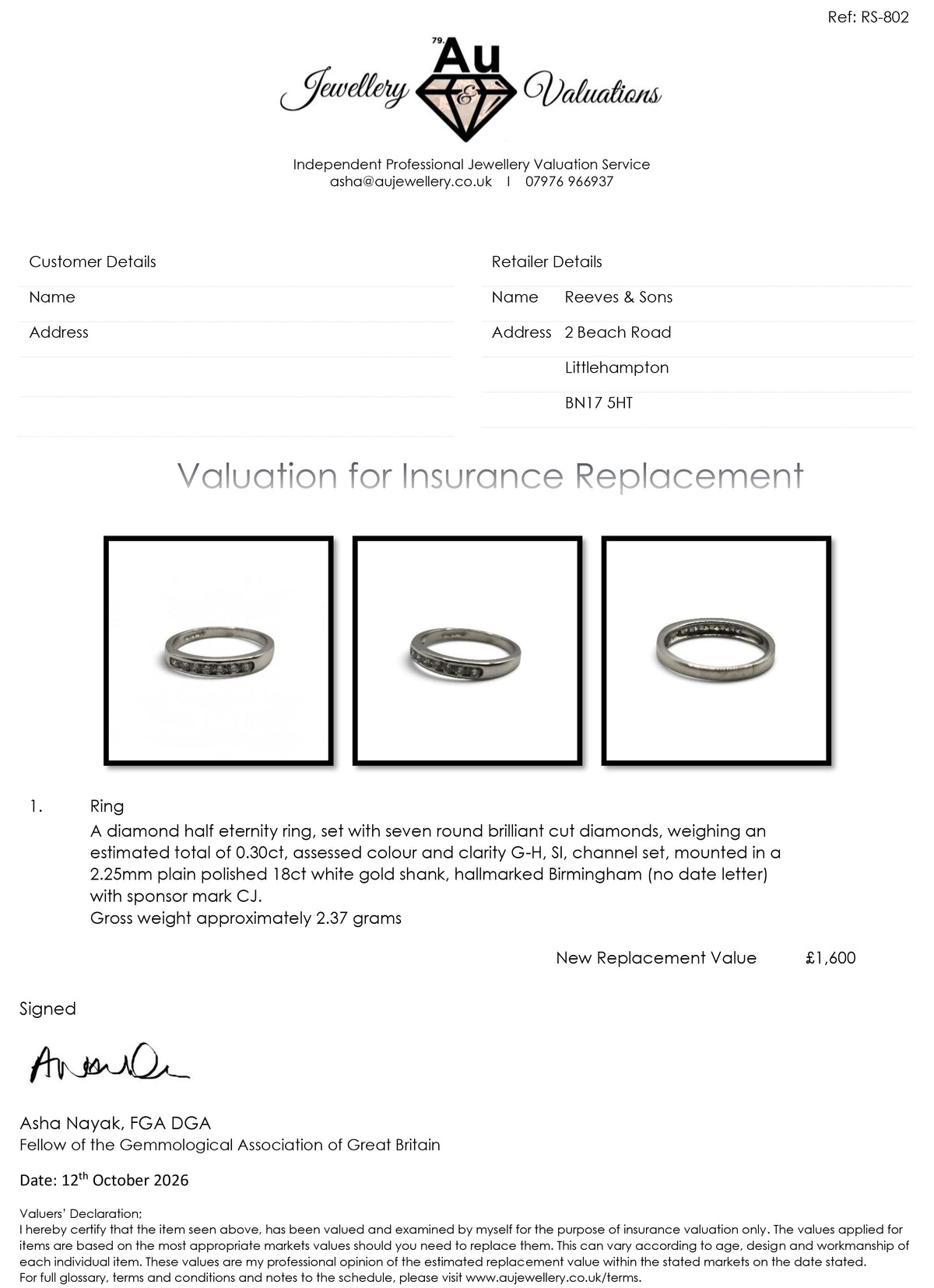 18ct white gold diamond half eternity ring  sh27249b