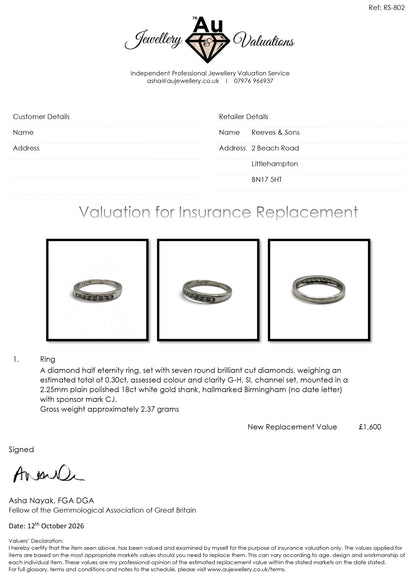 18ct white gold diamond half eternity ring  sh27249b