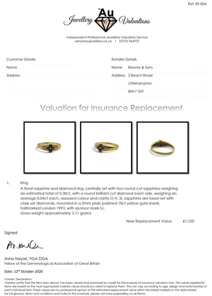 18ct yellow gold Reeves and Sons sapphire and diamond ring sh25566l
