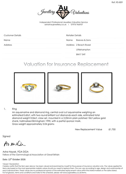 18ct yellow gold aquamarine and diamond ring  sh27553b