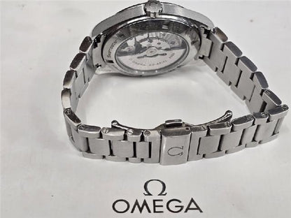 Omega Seamaster Aqua Terra Co-Axial watch with full set, featuring a stainless steel case, blue dial, and matching bracelet.