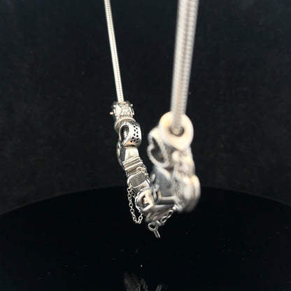 PANDORA 20-inch charm necklace with delicate silver chain and subtle charm accents, designed for elegant jewelry wear.
