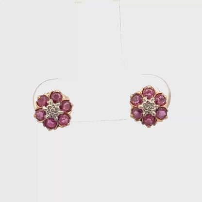 9ct yellow gold ruby and diamond earrings 1.2g (sh25037l)