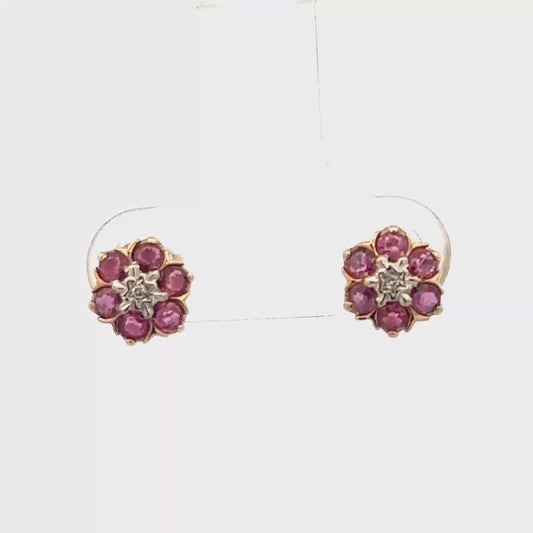 9ct yellow gold ruby and diamond earrings 1.2g (sh25037l)