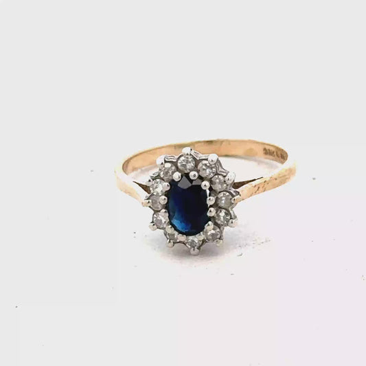 9ct yellow gold sapphire and diamond ring size M (sh27588b)