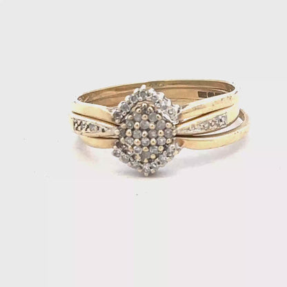 9ct yellow gold diamond ring x3 size V (sh25672l)