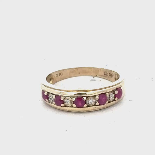 9ct Yellow Gold Diamond And Ruby Ring  Size M 2.3g